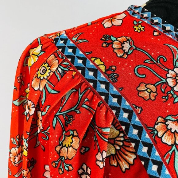 Flying Tomato Beautiful Red Floral Boho Bohemian Colorful Women's S Top Blouse - Picture 6 of 7